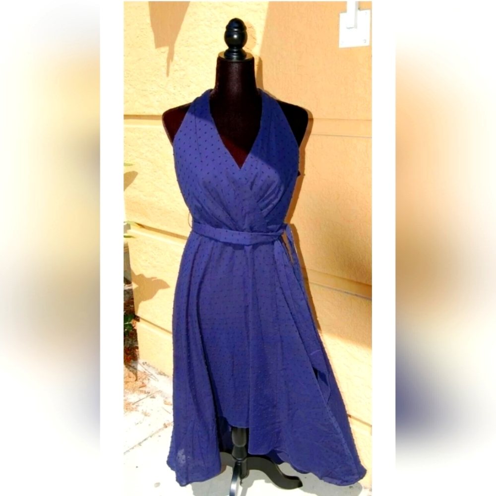 Leslie Fay Navy Wrap Dress Size 6 NWOT